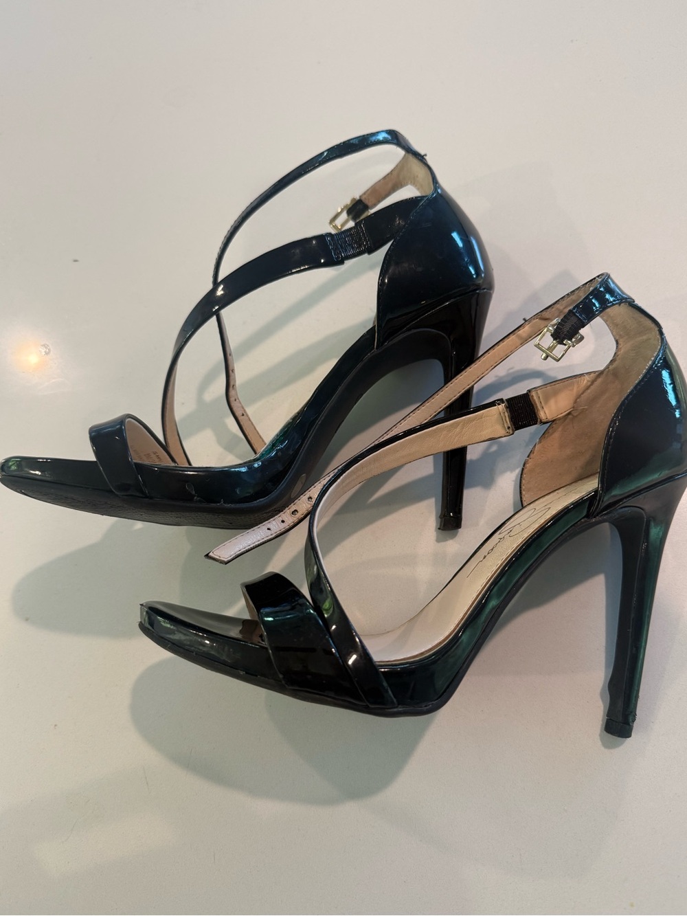 8M Jessica Simpson Patent Leather Strappy High Heel stiletto Sandals - Black